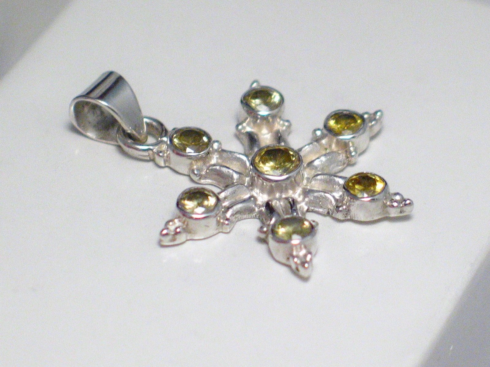 Sterling Silver Pendant, Radiant Starburst Design Canary Yellow Cz Stone Pendant