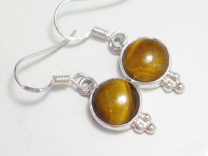 Dangle Earrings, Sterling Silver Tigers Eye Stone Petite Drop Earrings