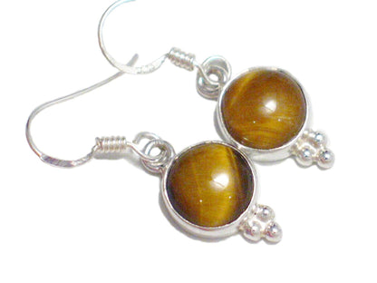 Dangle Earrings, Sterling Silver Tigers Eye Stone Petite Drop Earrings