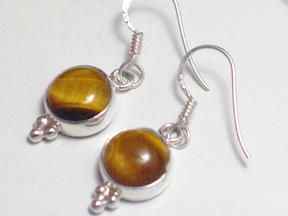 Dangle Earrings, Sterling Silver Tigers Eye Stone Petite Drop Earrings