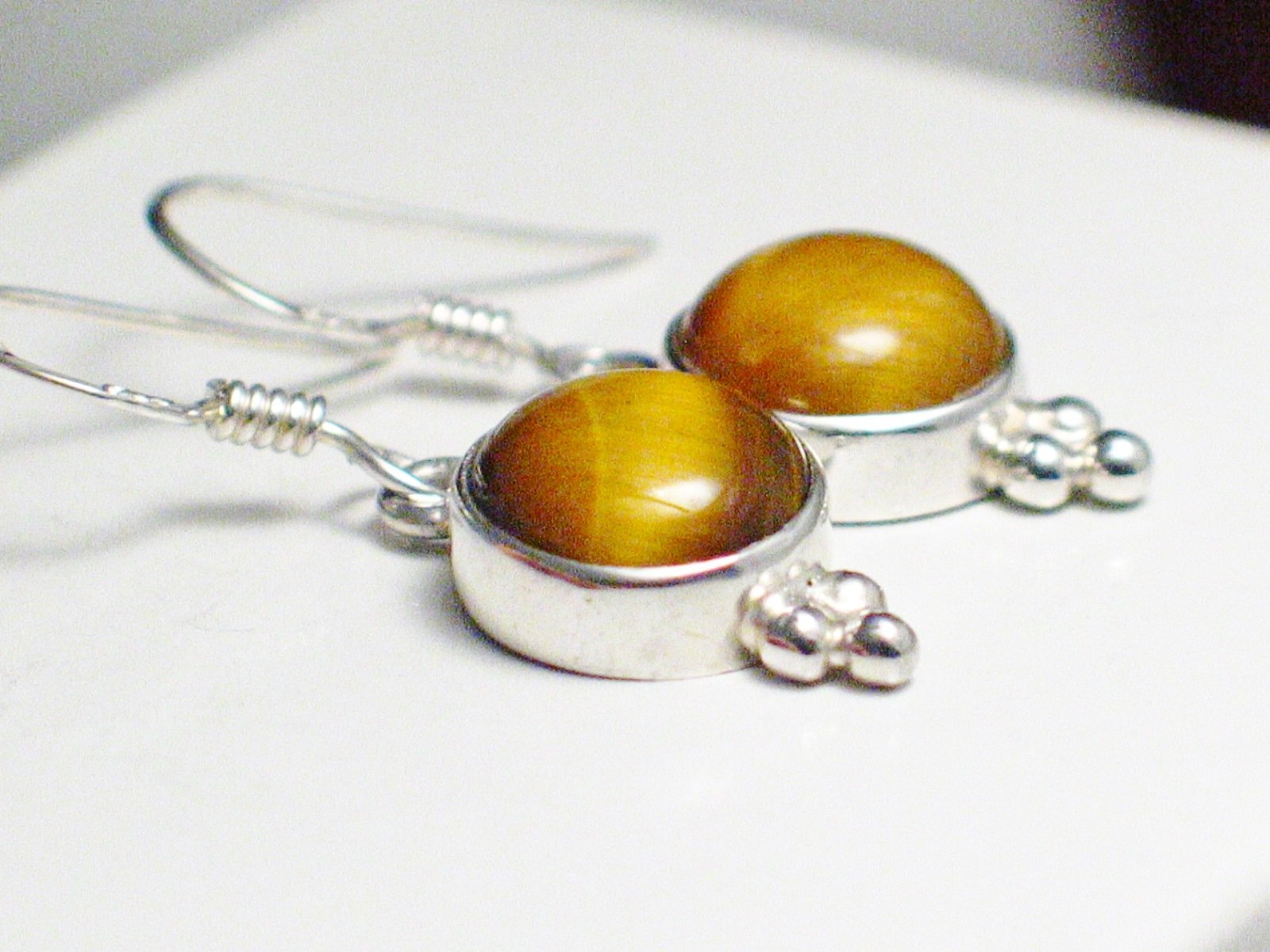 Dangle Earrings, Sterling Silver Tigers Eye Stone Petite Drop Earrings