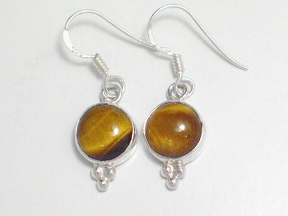 Dangle Earrings, Sterling Silver Tigers Eye Stone Petite Drop Earrings