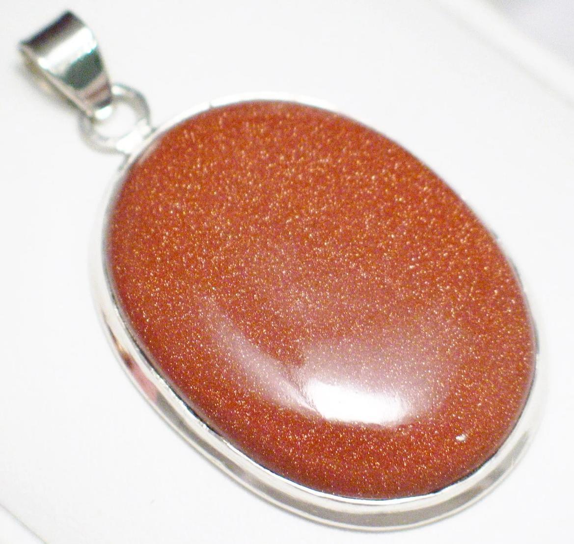 Stone Pendant, Sterling Silver Shimmery Goldstone Stone Pendant