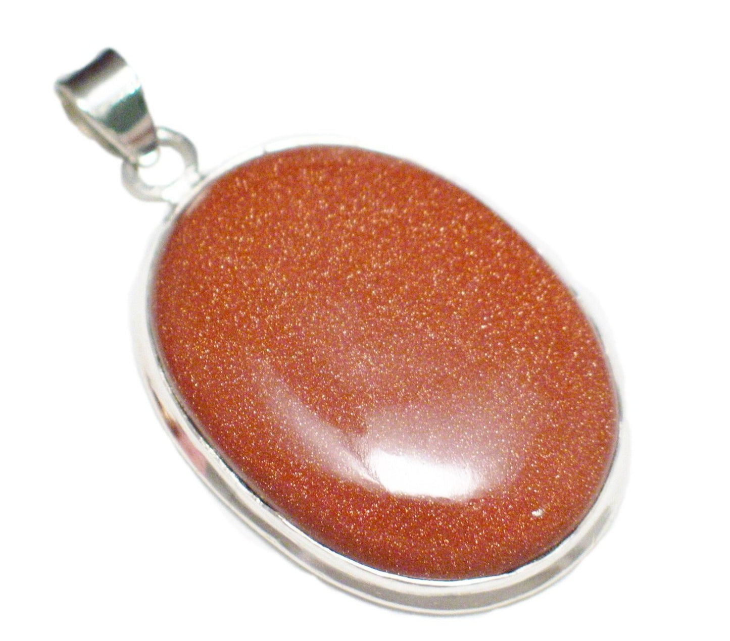 Stone Pendant, Sterling Silver Shimmery Goldstone Stone Pendant