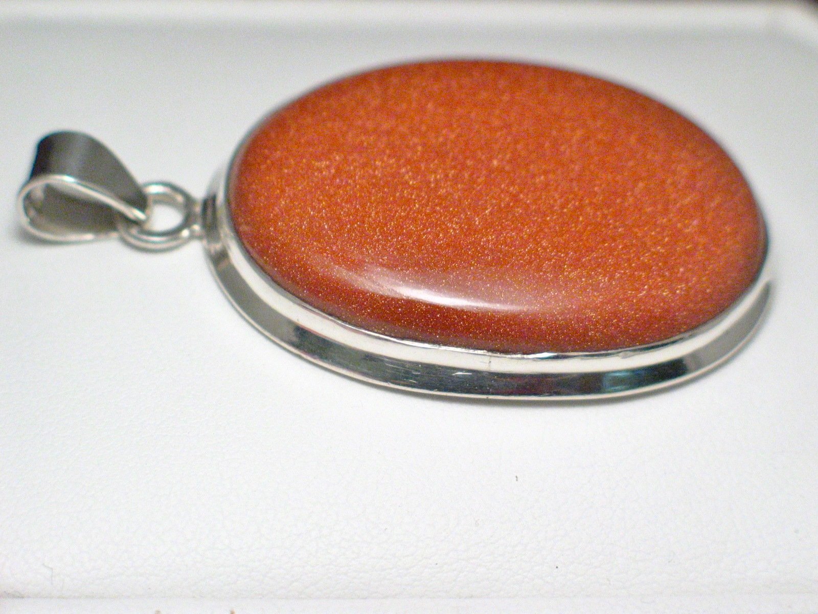 Stone Pendant, Sterling Silver Shimmery Goldstone Stone Pendant