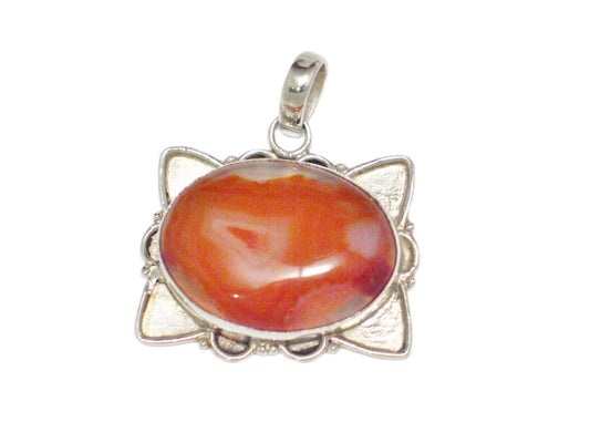 Stone Pendant, Sterling Silver Unique Carnelian Matrix Oval Pendant