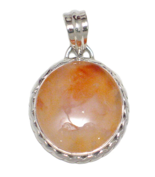 Stone Pendant, Sterling Silver Carnelian Striking Full Blood Moon Style Pendant