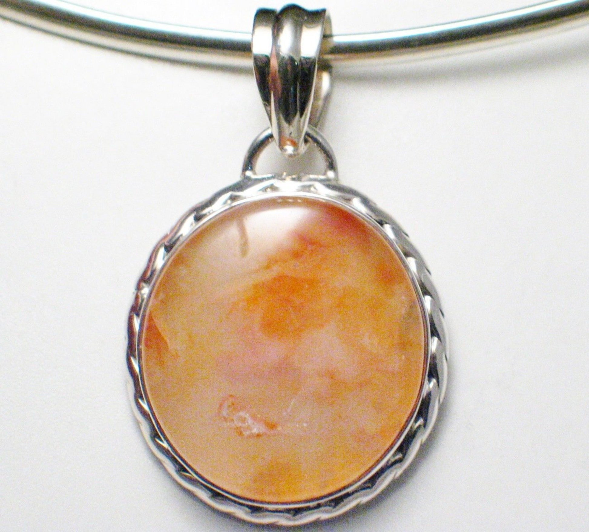 Stone Pendant, Sterling Silver Carnelian Striking Full Blood Moon Style Pendant