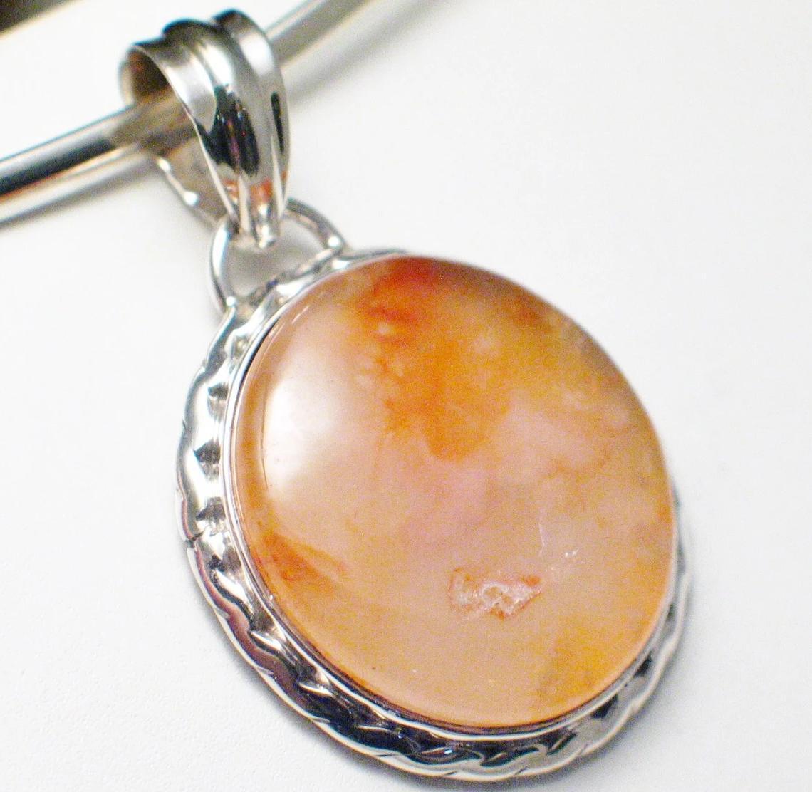 Stone Pendant, Sterling Silver Carnelian Striking Full Blood Moon Style Pendant