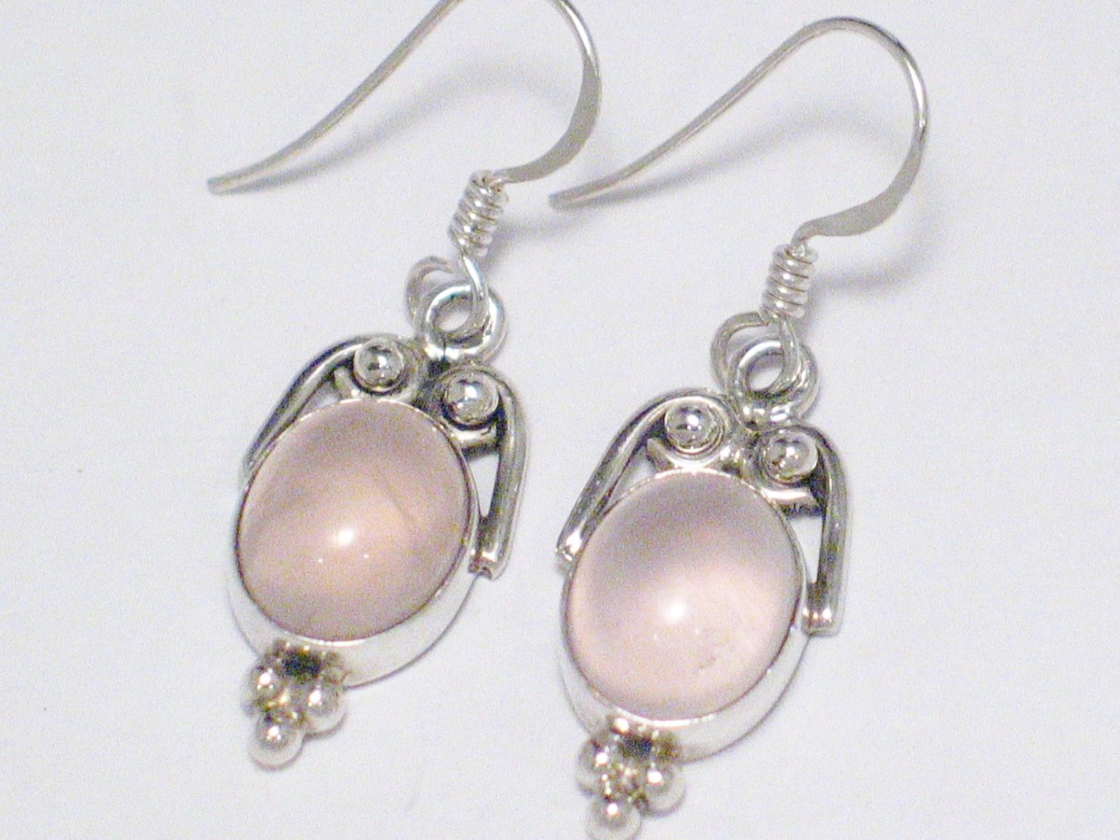 Dangle Earrings, Sterling Silver Dusty Pink Rose Quartz Stone Drop Earrings