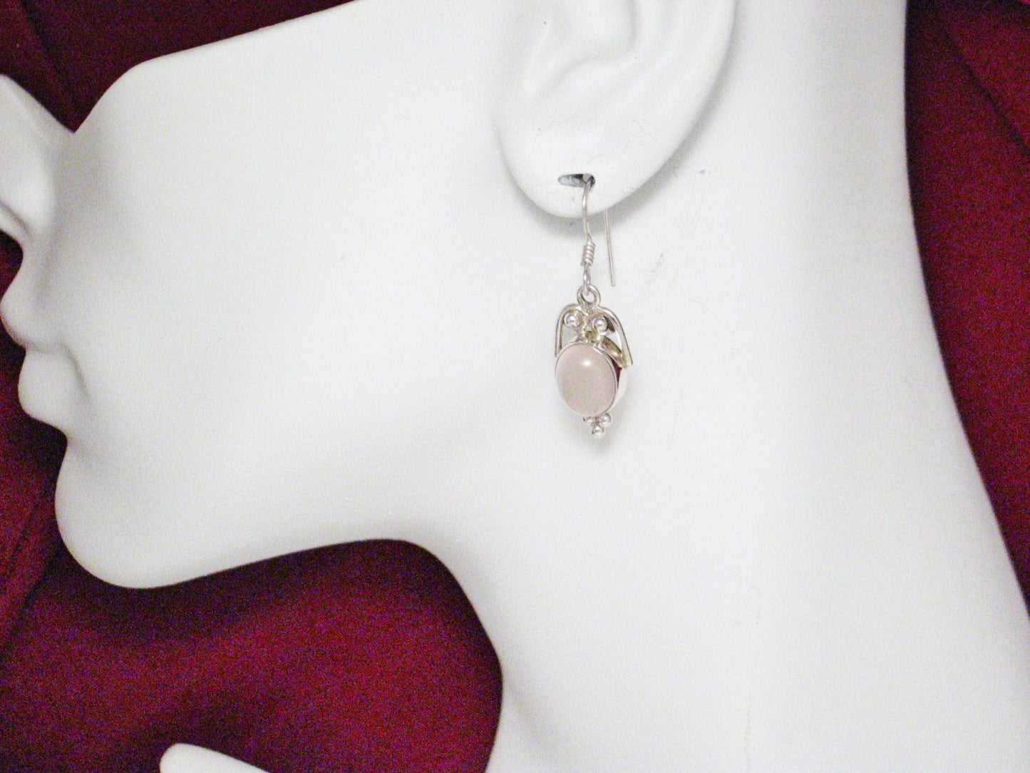 Dangle Earrings, Sterling Silver Dusty Pink Rose Quartz Stone Drop Earrings