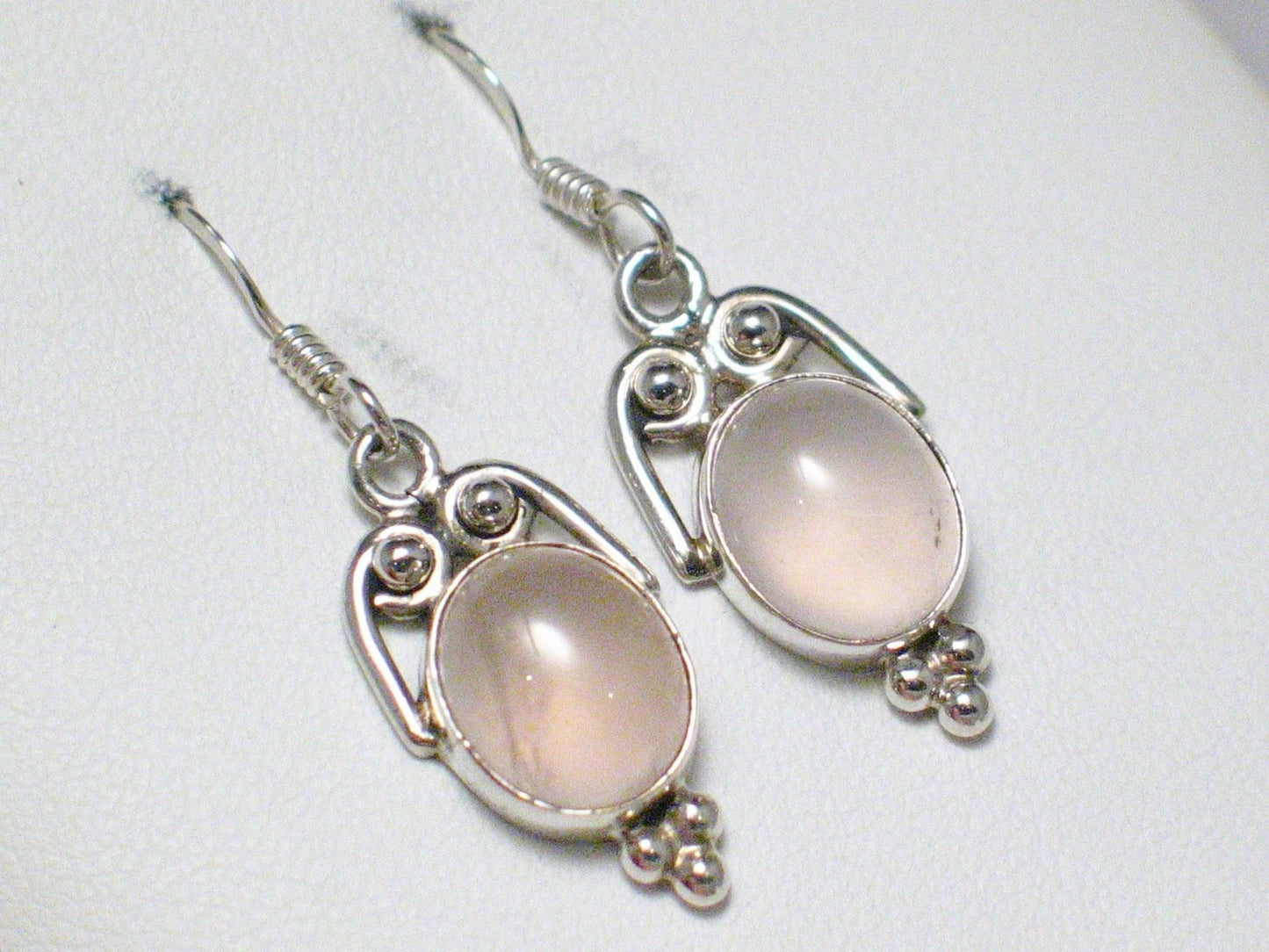 Dangle Earrings, Sterling Silver Dusty Pink Rose Quartz Stone Drop Earrings