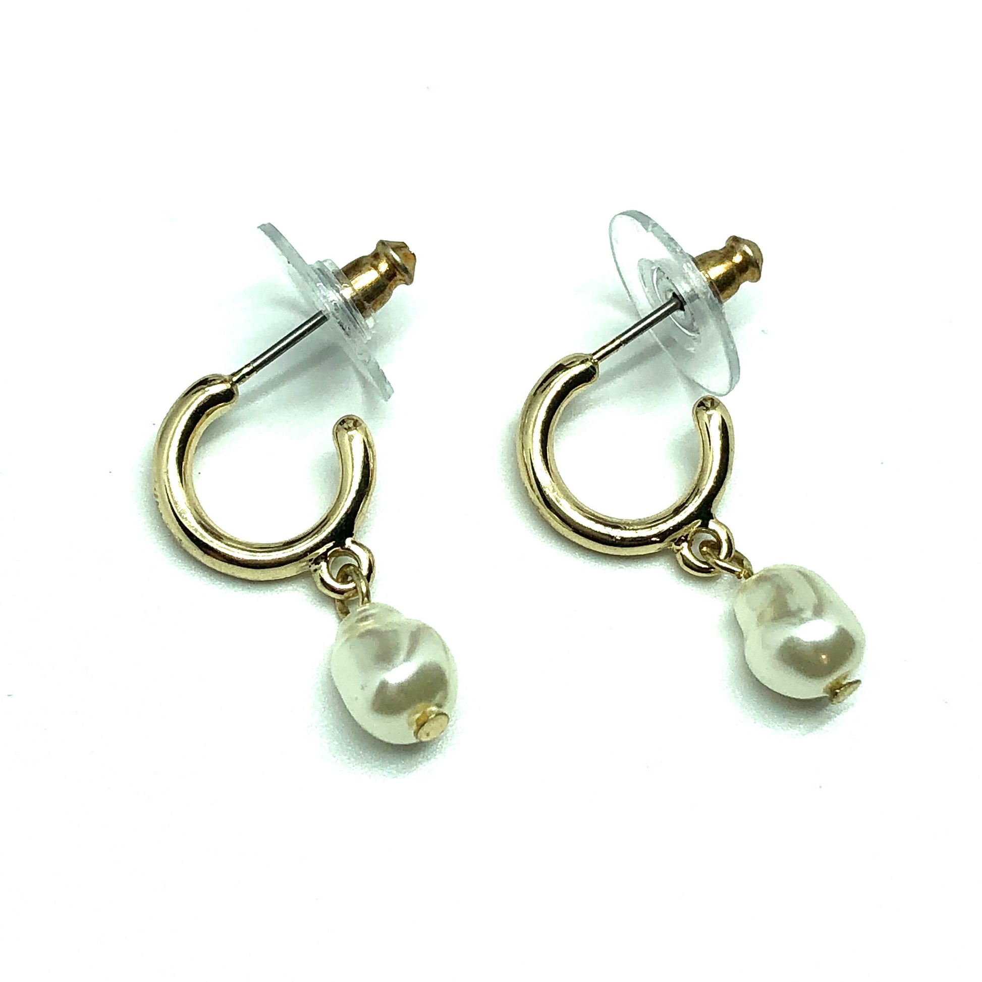 Jewelry | Gold Pearl Dangle Style Small Semi Hoop Earrings