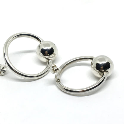 Earrings - 80s Power Jewelry - Sterling Silver Circle Hoop Design Drop Earrings