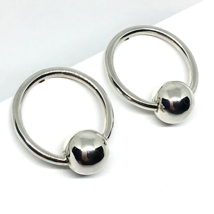 Earrings - 80s Power Jewelry - Sterling Silver Circle Hoop Design Drop Earrings online at www.Blingschlingers.com USA