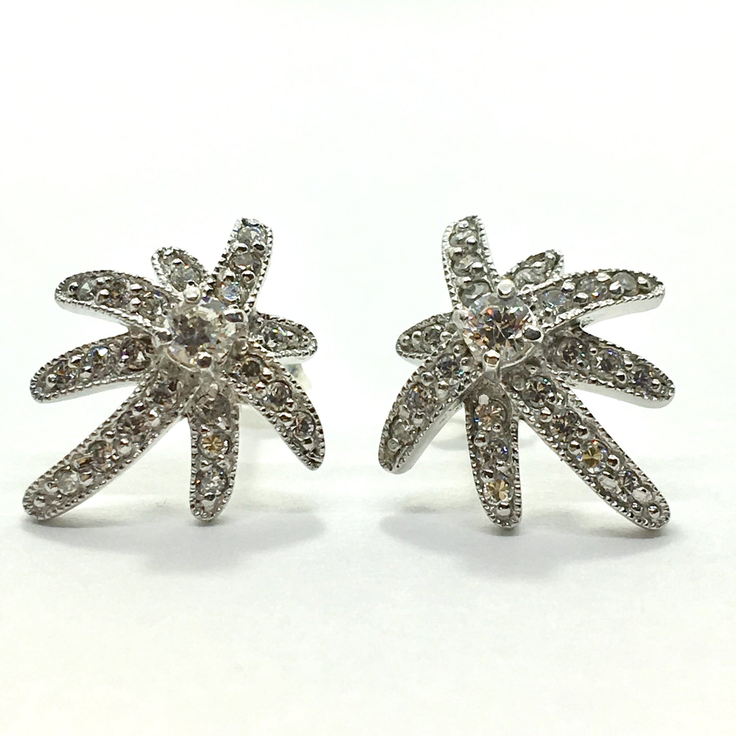 Earrings - Attractive Starburst Design Sterling Silver Earrings 