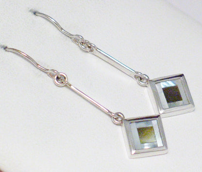 Dangle Earrings, Sterling Silver Bar & Drop Design Light Mocha Pearl Earrings