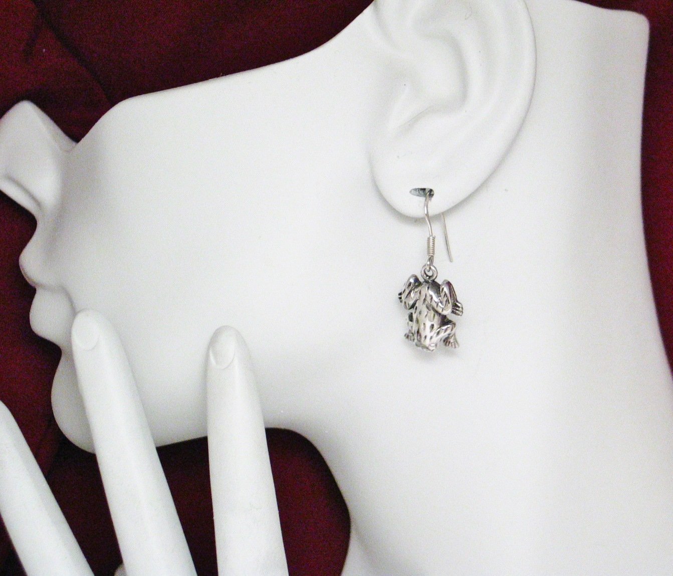 Dangle Earrings, Sterling Silver Unique 3D Frog Charm Earrings