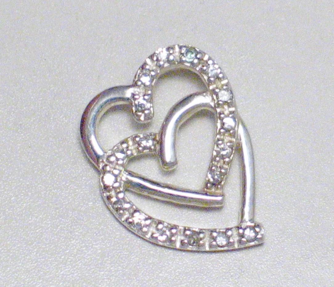 Sterling Silver Pendant, White Cubic Zirconia Double Heart Pendant