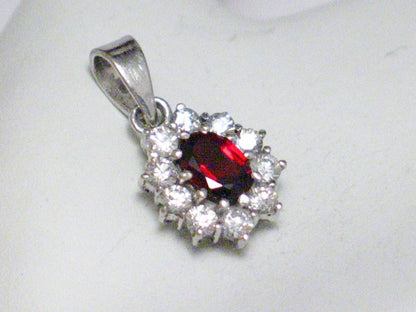 Sterling Silver Pendant, Shimmery Petite Garnet Red Cz Stone Pendant