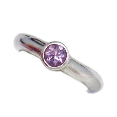 Purple Stone Ring, Sterling Silver size 7.75 Simple Round cut Amethyst Solitaire Ring