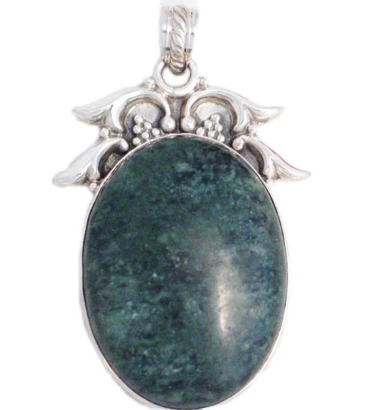 Big Stone Pendant Bold Oval Cabochon Design Green Stone Sterling Silver Pendant