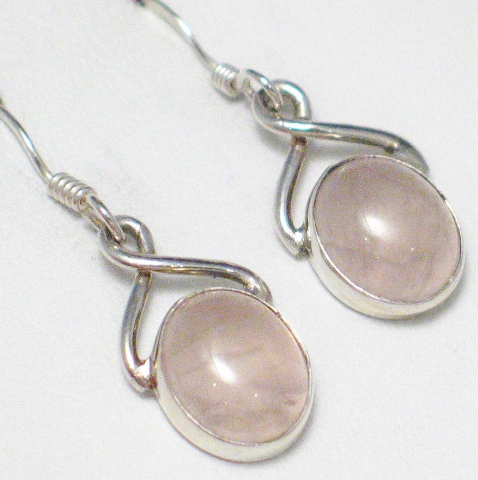 Dangle Earrings, Sterling Silver Infinity Design Pink Rose Quartz Stone Drop Earrings