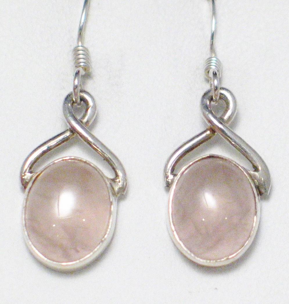 Dangle Earrings, Sterling Silver Infinity Design Pink Rose Quartz Stone Drop Earrings