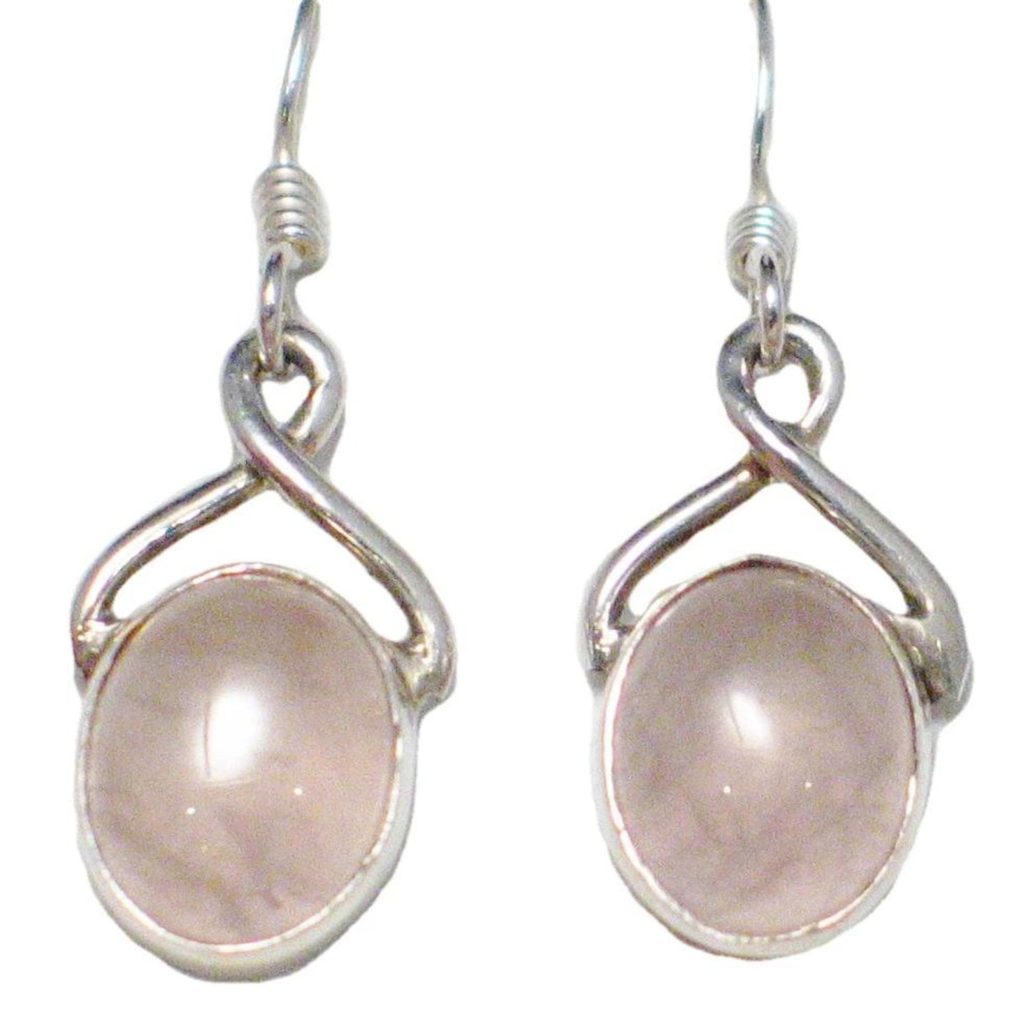 Dangle Earrings, Sterling Silver Infinity Design Pink Rose Quartz Stone Drop Earrings