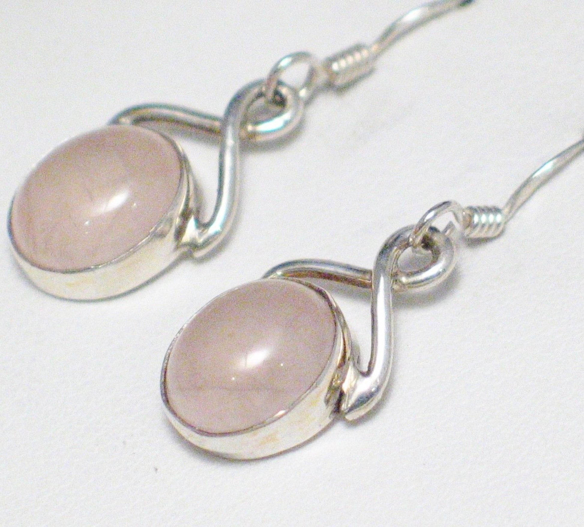 Dangle Earrings, Sterling Silver Infinity Design Pink Rose Quartz Stone Drop Earrings