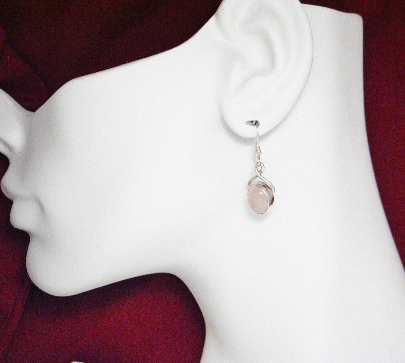 Dangle Earrings, Sterling Silver Infinity Design Pink Rose Quartz Stone Drop Earrings