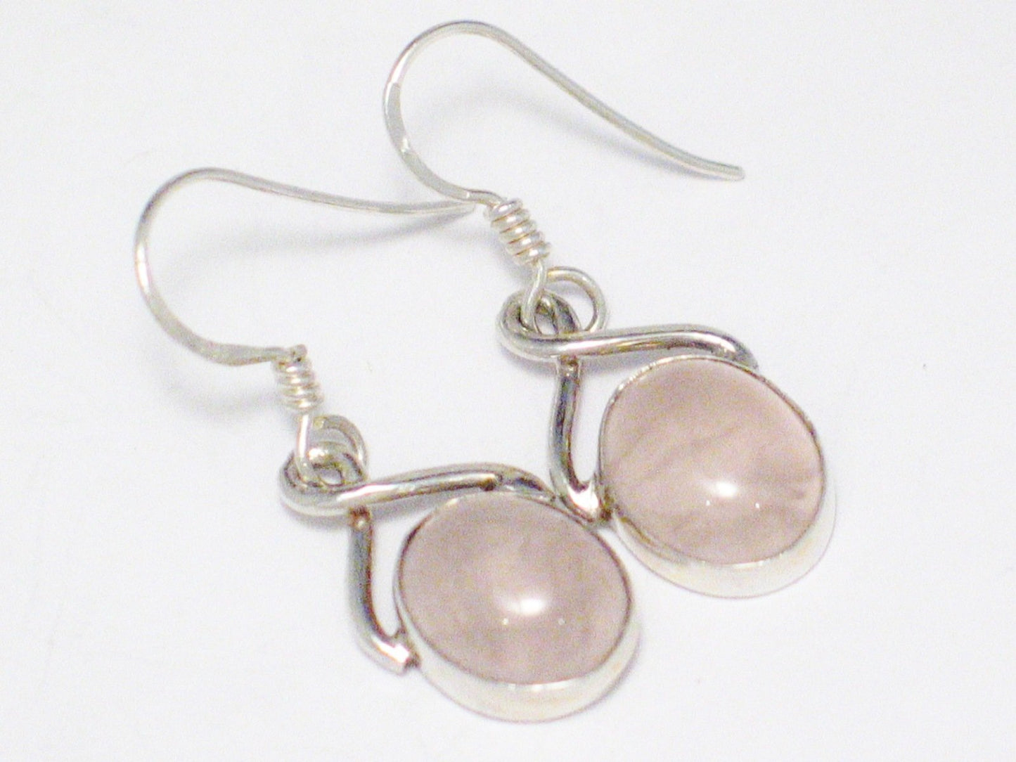 Dangle Earrings, Sterling Silver Infinity Design Pink Rose Quartz Stone Drop Earrings