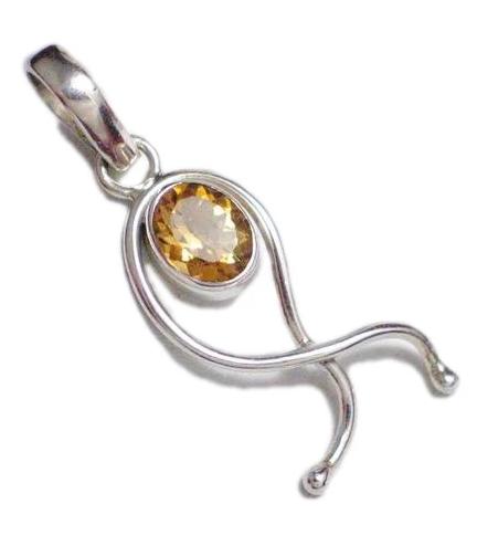 Sterling Silver Pendant, Mens Womens Golden Citrine Gemstone One-of-a-Kind Sterling Silver Pendant - Pre-owned Jewelry