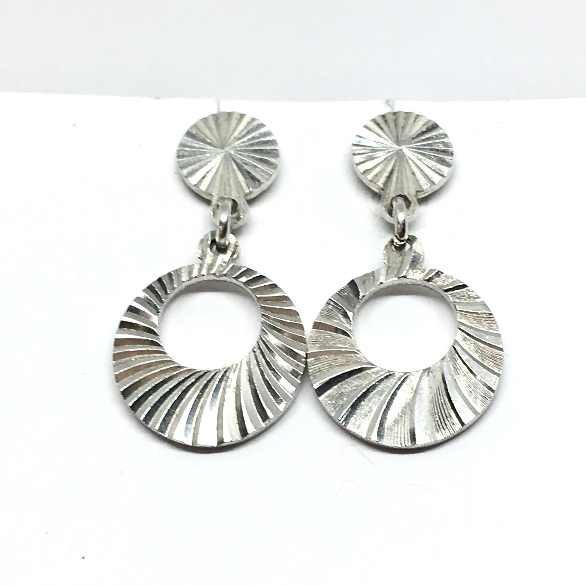 Dangle Earrings - Sterling Silver Radiating Shiny Starburst Drop Earrings - Womens Circle Earrings