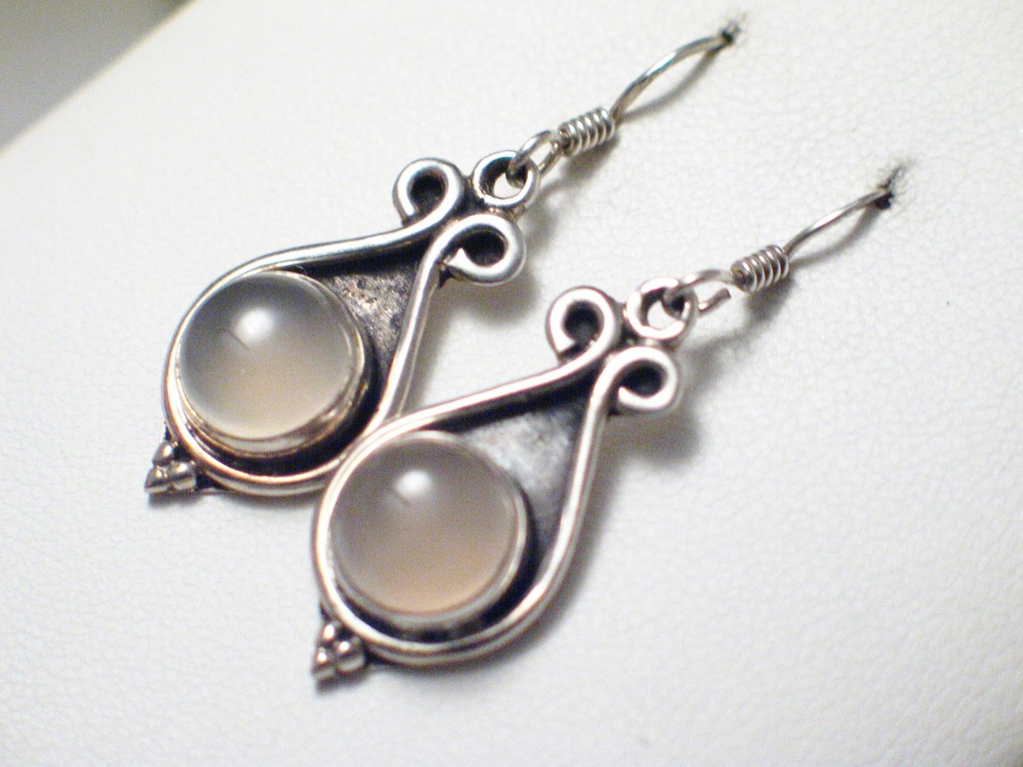 Sterling Silver Dangle Earrings, Dusty Rose Quartz Stone Teardrop Earrings