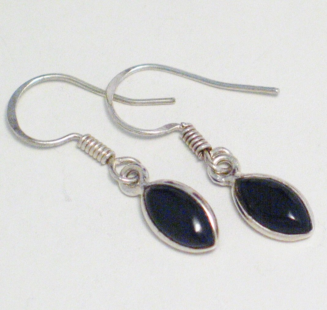 Jewelry Womens - Drop Earrings Sterling Silver Slim Jet Black Onyx Stone- Blingschlingers Jewelry