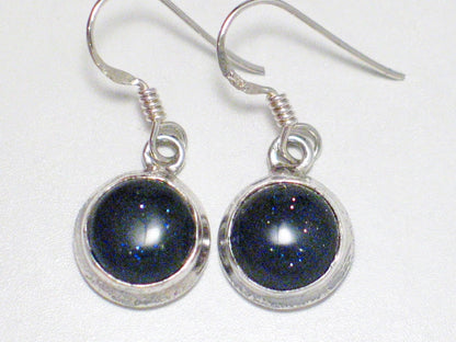 Drop Earrings, Sterling Silver Mystical Dark Blue Goldstone Dangle Earrings