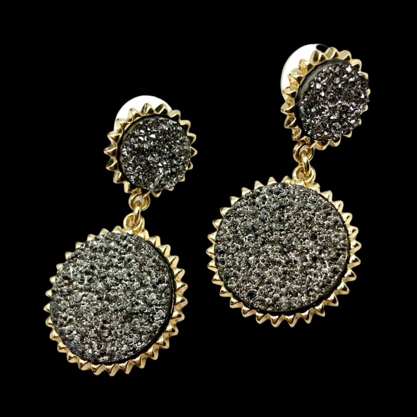 Black Dangle Earrings Womens Edgy Style Gold & Metallic Black Druzy Earrings