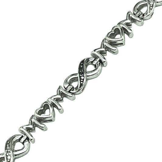 Black White Diamond Infinity Link Mom Statement Sterling Silver Bracelet 7.5"