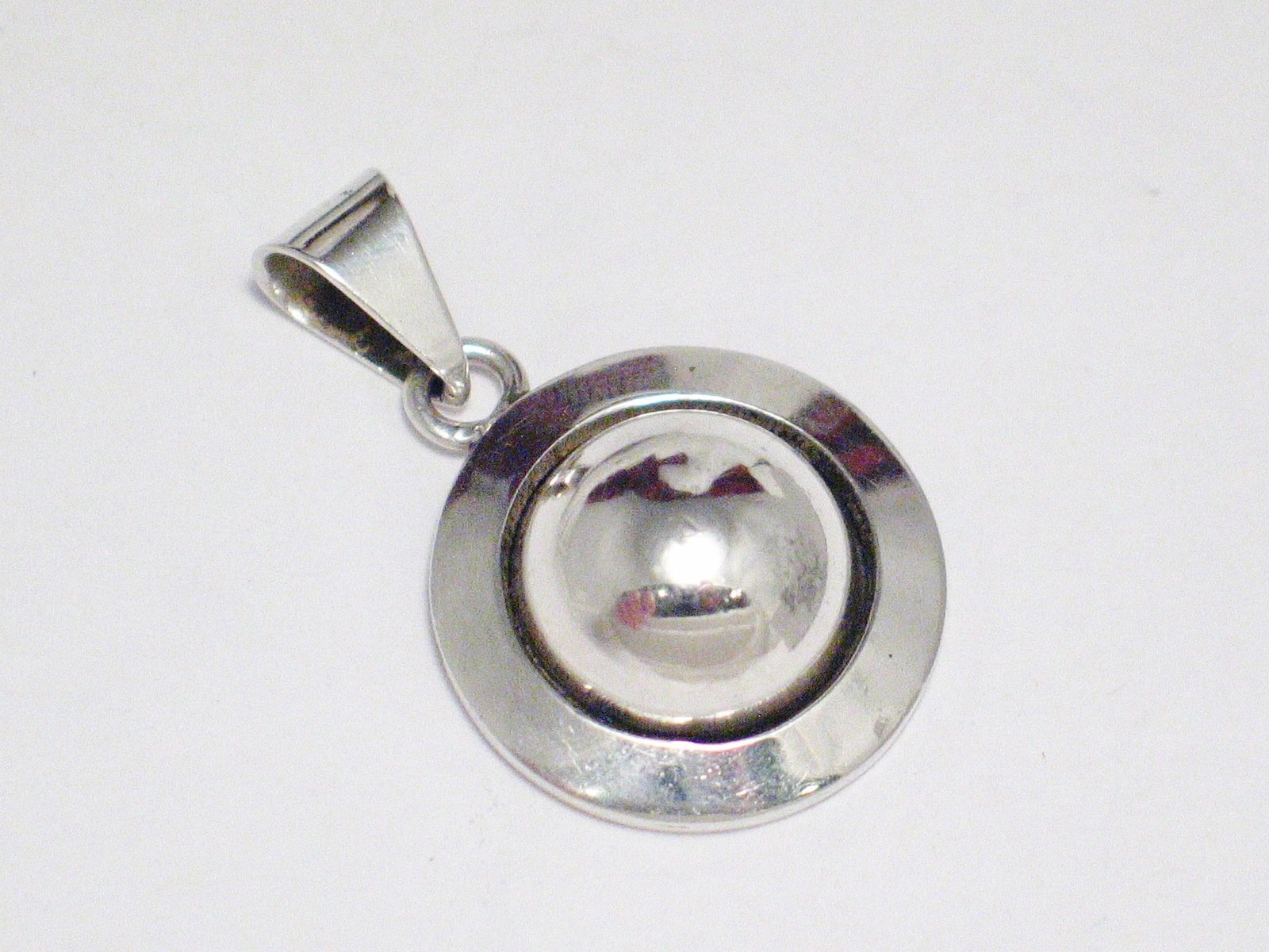 Sterling Silver Pendant, Modernist Style Dome Halo Design Circle Pendant