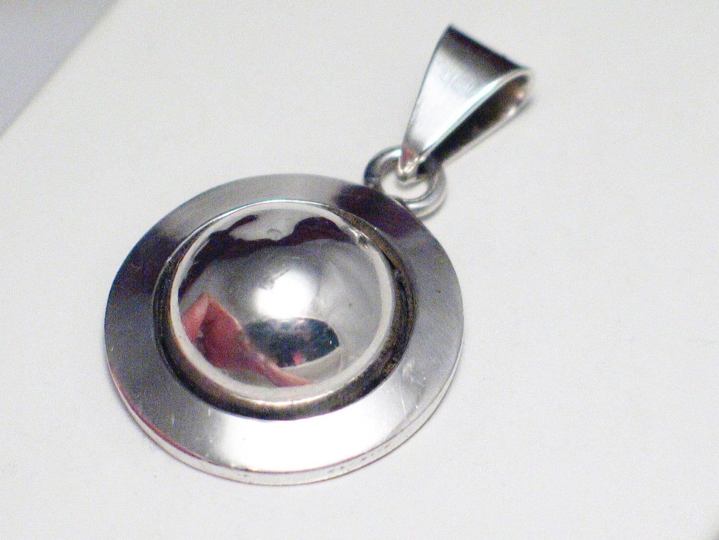 Sterling Silver Pendant, Modernist Style Dome Halo Design Circle Pendant