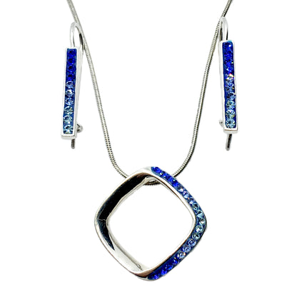 Blue Ombre Crystal Sterling Silver Earrings + Pendant Necklace Set