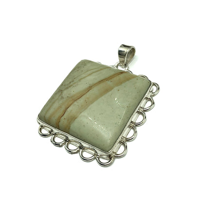 Tea Green Picture Jasper Stone Sterling Silver Pendant