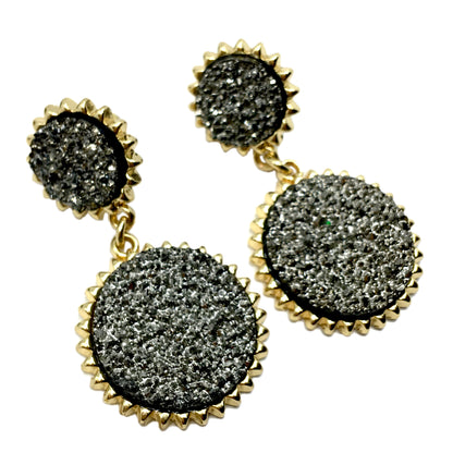 Dangle Earrings Womens Edgy Style Gold & Metallic Black Druzy Earrings