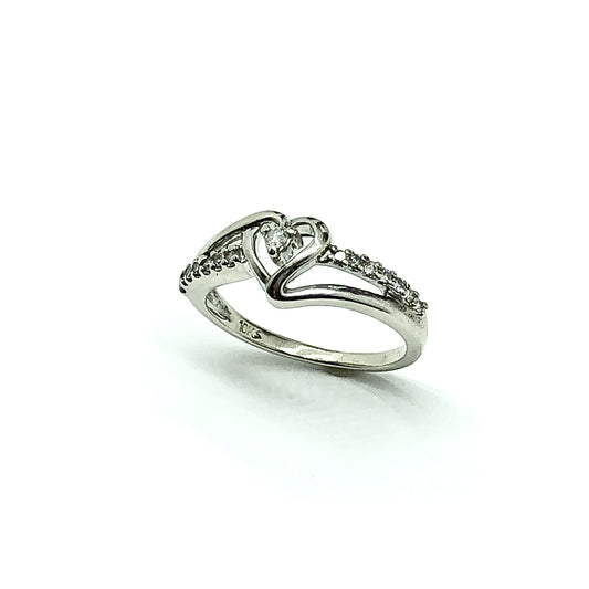 Diamond Ring Womens Dainty Heart Style Natural Diamond Gemstone 10k White Gold Ring