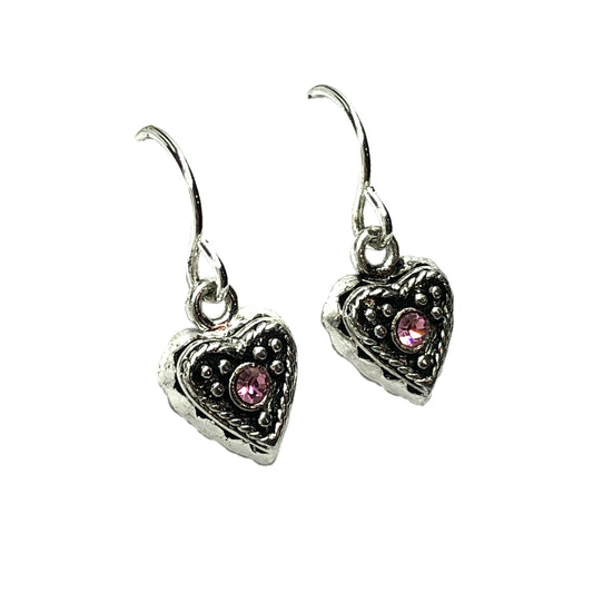 Jewelry | Girls Womens Silver Pink Crystal Small Heart Dangle Earrings