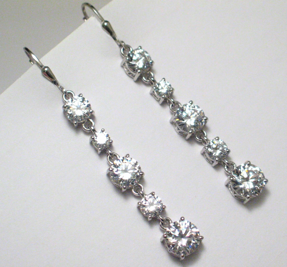 Dangle Earrings, Womens Ultimate Sparkly Cz Stone Sterling Silver Long Drop Earrings - Discount Pre-owned Jewelry - Blingschlingers