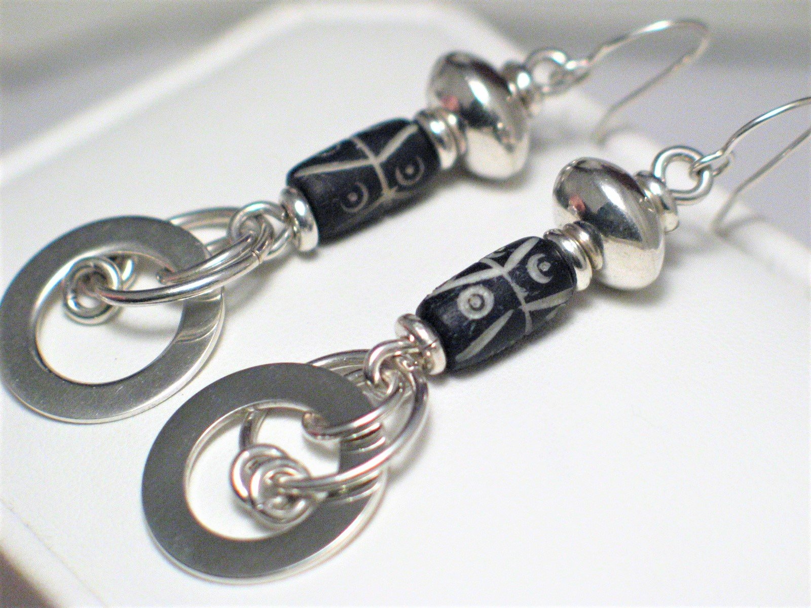 Sterling Silver Earrings, Chic Boho Style Beaded Circle Cluster Dangle Earrings