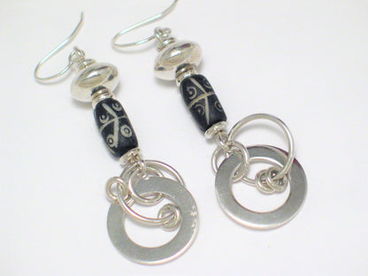 Sterling Silver Earrings, Chic Boho Style Beaded Circle Cluster Dangle Earrings - Blingschlingers