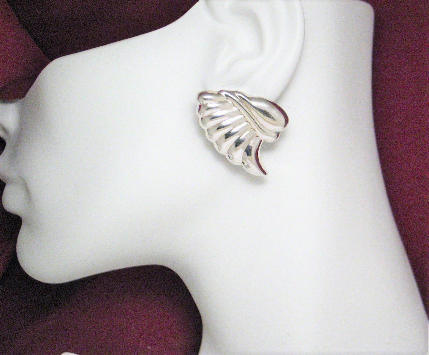 Big Stud Earrings, Vintage 1980s Bold Edgy Style Winged Sterling Silver Earrings